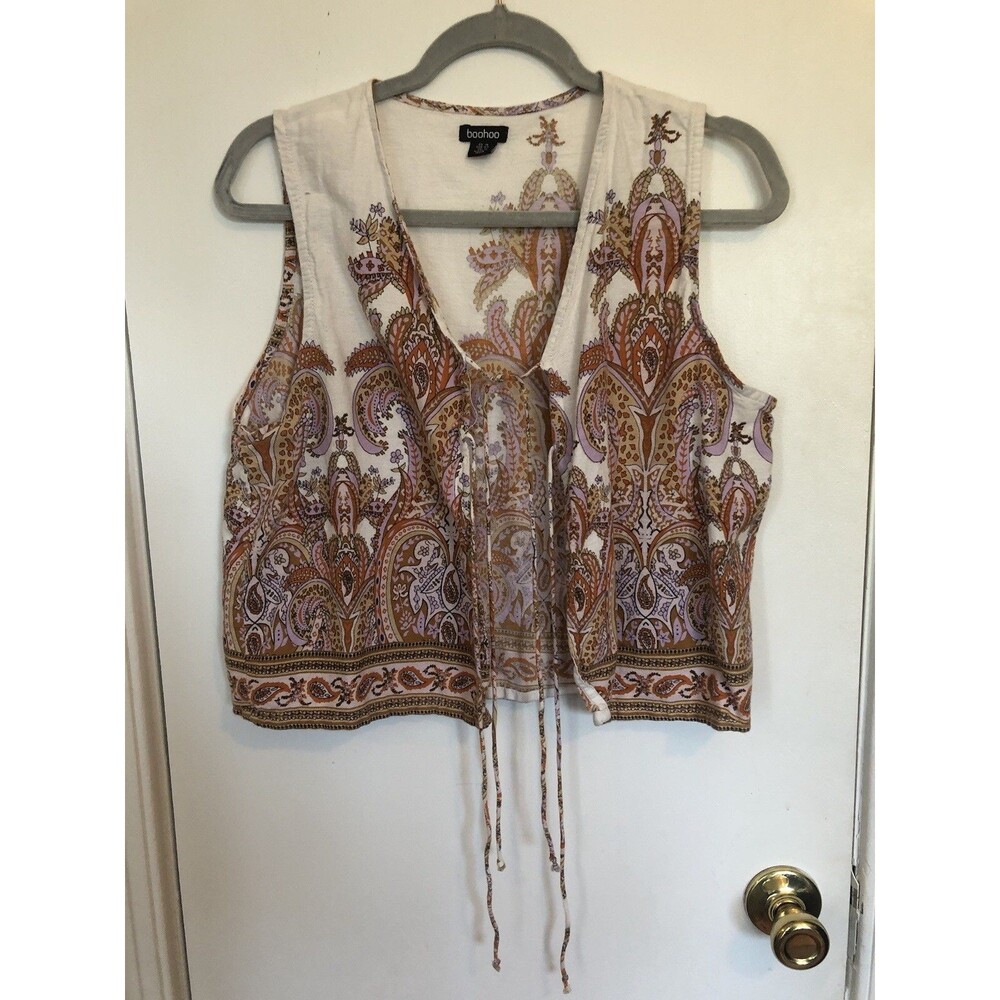 Boho Front Tie Vest Shirt Xl